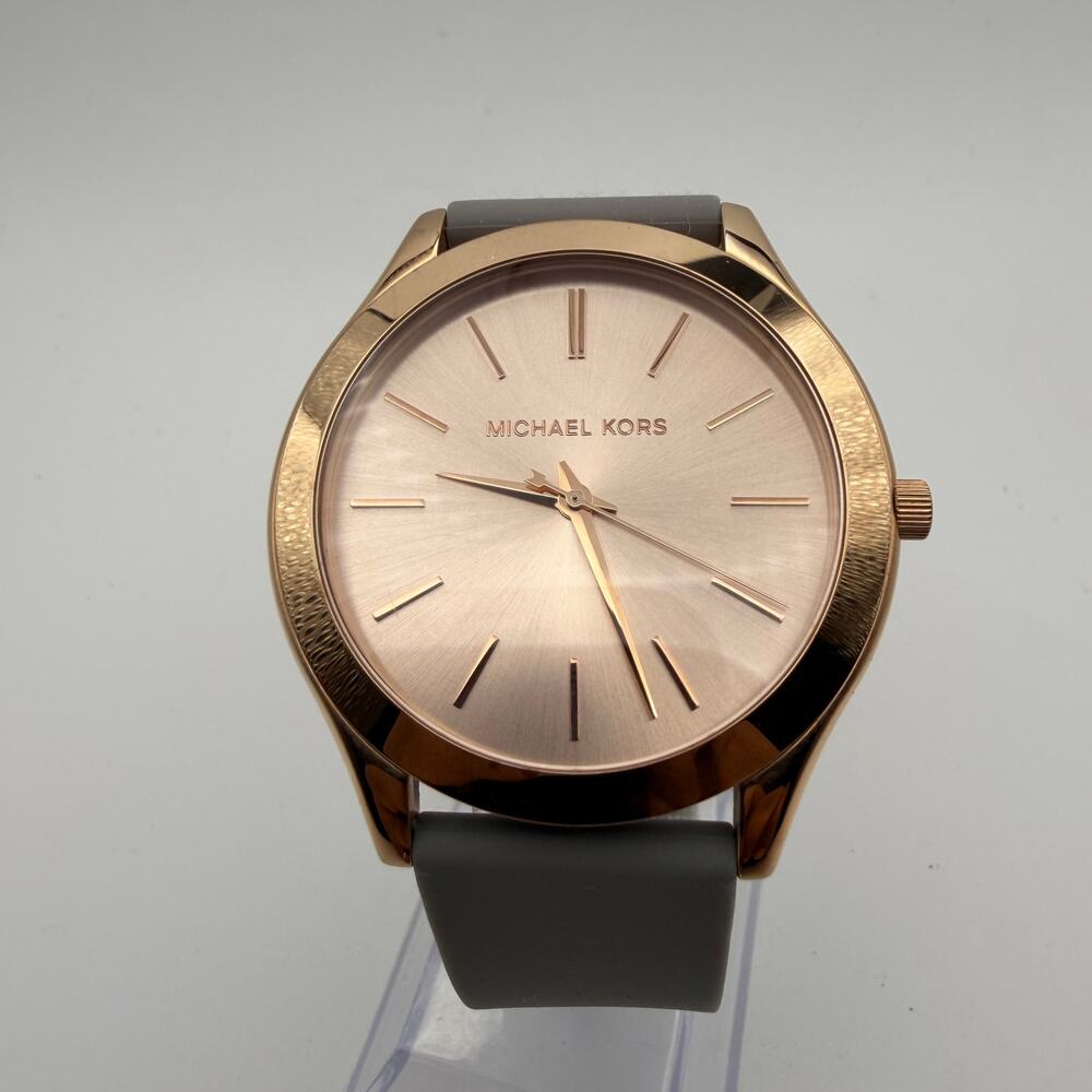 Michael Kors Gold Tone & Grey Silicone Wristwatch MK-2512 Working New Battery